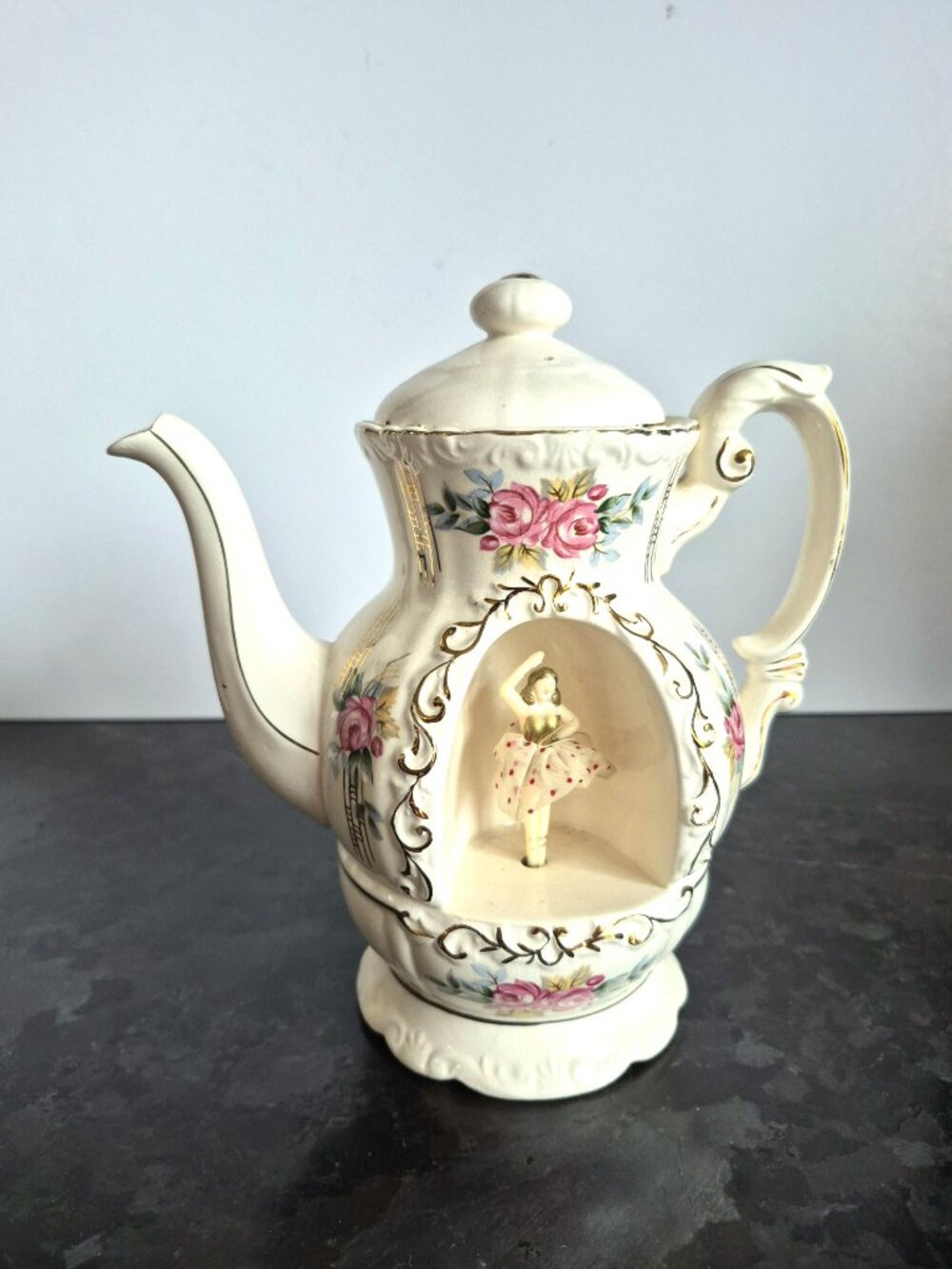 1960s Ceramic Musical Ballerina Tea Pot, Made In Japan, 'Tea For Two' Working